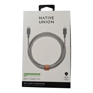 D4-O Native Union XL 10ft USB-C to Lighting Charging Cable Zebra